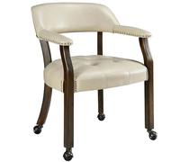 Grandi sedie da pranzo con ruote e braccioli, sedia da ufficio con gambe in legno, sedia classica girevole con cuscino trapuntato con bottoni, altezza 80 cm