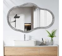 Grandi specchi asimmetrici da parete con cornice in legno di forma unica, specchio da parete moderno nero irregolare ondulato specchio da appendere per casa, soggiorno, camera da letto, bagno,