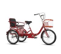 Grandi Tricicli a Pedali,biciclette a 3 Ruote Per Uscire,bicicletta Tandem Con Sellino Posteriore,bici Cruiser Generale Con Cestino 20in red double