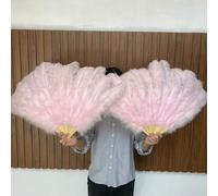 Grandi ventagli di piume di struzzo bianche 13 barre 90/130 cm Ventaglio pieghevole con piume soffici per carnevale, palcoscenico, opera, accessori decorativi - rosa chiaro - 2 pezzi 90 cm
