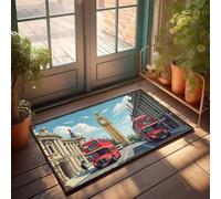 Grandi zerbini per esterni con strade di Londra: autobus rossi, Big Ben e architettura storica, zerbino con uomo decorativo per grotte autunnali (40 x 60 cm)