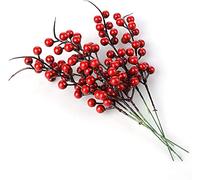 GRANDLIN - 40 steli artificiali di agrifoglio natalizio con bacche rosse, fiori artificiali con bacche, ramo floreale fai da te, per albero di Natale, decorazione artigianale