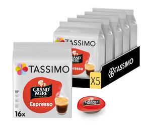 Grandmere - Cialde da caffè Tassimo, per espresso, confezione da 5 pezzi, totale 80 dischi a T