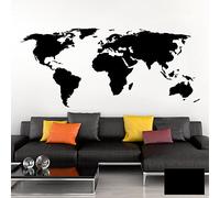 Grandora Mappa del Mondo Tatuaggio Mappa del Mondo Globo Terrestre Mappa I Nero (BxH) 150 x 65 cm I Atlante del Mondo Camera da Letto Soggiorno Adesivo da Parete W698