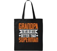 Grandpa, You are My Hero Better Than Super Man, borsa tote in cotone ecologico naturale nero, Nero , Taglia unica