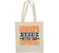 Grandpa, you are my hero better than super man, borsa tote in cotone naturale bianco