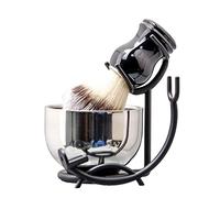 Grandslam Set di Pennelli da Barba Premium, 3 in1 Pennelli da Barba da Uomo, Supporto e Ciotola in Acciaio Inox, Kit Tradizionale per Rasatura a Umido, Set da Barba Manuale per Regalo da Uomo (Nero)