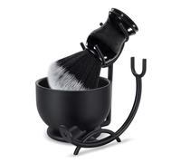 Grandslam Set di Pennelli da Barba Premium, 3 in1 Pennelli da Barba da Uomo, Supporto e Ciotola in Acciaio Inox, Kit Tradizionale per Rasatura a Umido, Set da Barba Manuale per Regalo da Uomo (Nero-1)