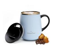 GRANDTIES Tazza da caffè isolata con manico, coperchio scorrevole per thermos a forma di spruzzo, con doppia parete sottovuoto, in acciaio inox, mantiene le bevande calde e fredde, motivo: Glacier