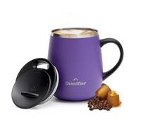 GRANDTIES Tazza da caffè isolata con manico, coperchio scorrevole per thermos a forma di spruzzo, con doppia parete sottovuoto, in acciaio inox, mantiene le bevande calde e fredde, uva frizzante