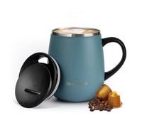 Grandties - Tazza da caffè isolata con manico e coperchio scorrevole a prova di spruzzi, forma bicchiere da vino, tumbler termico da 473,6 ml, con doppia parete sottovuoto in acciaio inox, per