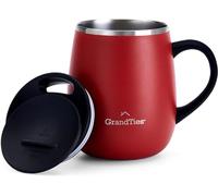 GRANDTIES Tazza da caffè termica con manico - Coperchio scorrevole per paraspruzzi 480 ml Bicchiere da caffè da asporto | Doppia parete in acciaio inox per mantenere le bevande