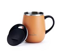 Grandties Tazza termica da caffè con manico, coperchio scorrevole, 460 ml, tazza da caffè da asporto, doppia parete, in acciaio inox, mantiene le bevande calde e fredde, carota