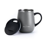 GRANDTIES Tazza termica da caffè con manico, coperchio scorrevole per paraspruzzi, 480 ml, grigio pietra, L, grigio