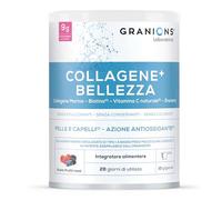 GRANIONS | Collagene Marino con Acido Ialuronico + BELLEZZA, 9g Collagene da bere in Polvere - 320 mg Vitamina C Naturale, Biotina e Enotera - Pelle Idratata e Capelli Forti - Aroma Frutti Rossi 260g