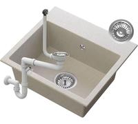GRANITAN Lavandino Cucina Milos 45 x 42 cm - Lavandino Cucina - Lavello 1 Vasca con Sifone - Lavabo Cucina - Lavello in Granito con Fori Preforati - Beige