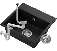 GRANITAN Lavandino Cucina Milos 45 x 42 cm - Lavandino Cucina - Lavello 1 Vasca con Sifone - Lavabo Cucina - Lavello in Granito con Fori Preforati - Nero