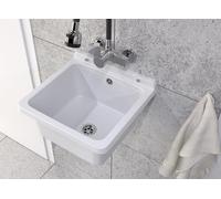 GRANITAN Lavandino da Esterno Moderno per Garage e Lavanderia - Lavatoio per Installazione Interna ed Esterna - Pilozzo da Esterno Giardino - 40x38x22,8 cm - Bianco