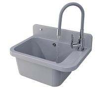 GRANITAN Lavandino da Esterno Moderno per Garage e Lavanderia - Lavatoio per Installazione Interna ed Esterna - Pilozzo da Esterno Giardino - 50x34x31 cm - (Grigio + Rubinetto del Lavello FLEX)
