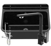 GRANITAN Lavandino da Esterno Moderno per Garage e Lavanderia - Lavatoio per Installazione Interna ed Esterna - Pilozzo da Esterno Giardino - 61x41x30 cm - Nero (Miscelatore per Lavabo)