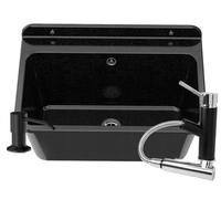 GRANITAN Lavandino da Esterno Moderno per Garage e Lavanderia - Lavatoio per Installazione Interna/Esterna - Pilozzo da Esterno Giardino - 61x41x30 cm - Nero (Miscelatore Lavabo Dispenser di Sapone)