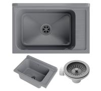 GRANITAN Lavandino da Esterno per Garage Lavanderia e Officina - Lavatoio per Installazione Interna ed Esterna - Lavello da Lavoro Universale - 58x38x26,7 cm - Grigio