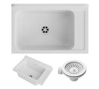 GRANITAN Lavandino da Esterno per Garage Lavanderia e Officina - Lavatoio per Installazione Interna ed Esterna - Lavello da Lavoro Universale - 58x38x26,7 cm - Bianco