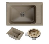 GRANITAN Lavandino da Esterno per Garage Lavanderia e Officina - Lavatoio per Installazione Interna ed Esterna - Lavello da Lavoro Universale - 58x38x26,7 cm - Beige
