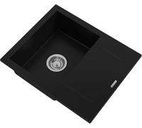 Granitan - Lavello da cucina, 47 x 57 cm, con agente impregnante e sifone, antigraffio, facile da pulire, colore: nero