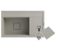 GRANITAN Lavello in Granito RENDO 81x50,5x22 cm, Beige | Elegante Lavello in Granito con Scolapiatti, Lavello da Incasso con Sifone, con Tappo di Scarico Moderno