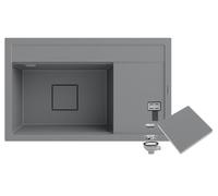 GRANITAN Lavello in Granito RENDO 81x50,5x22 cm, Grigio | Elegante Lavello in Granito con Scolapiatti, Lavello da Incasso con Sifone, con Tappo di Scarico Moderno