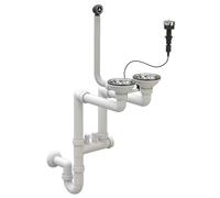 GRANITAN Sifone Cucina Doppio Raccordo 2 Vasche con Tappo Automatico, Cromo | Scarico per Lavello Cucina, Set con Attacco Lavastoviglie, Diametro 115mm