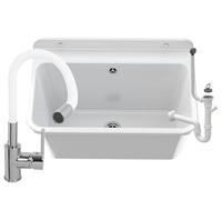 GRANITAN Vasca da Lavaggio LUX con Rubinetto FLEX 61x41x30 cm, Bianco | Lavabo con Scolapiatti a Parete in Polipropilene, Vasca Universale con Sifone, per Garage Cantina Officina