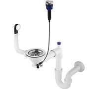 GRANMASTER Sifone da Cucina Lavello automatico salvaspazio a 1 camere con troppopieno - Raccordo di scarico per lavello - Attacco sul fondo: cestello da 1 1/2" valvola eccentrica 3 1/2" - 30x25x35cm