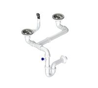 Granmaster, sifone da cucina manuale a 2 camere, con troppopieno, scarico per lavandino, Made in Italy, collegamento sul fondo, 1 1/2", filtro valvola eccentrica 3 1/2", 38 x 26 x 12 cm
