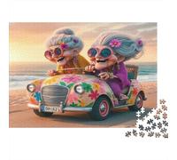Granny Floral Car Ride Puzzle 1000 pezzi, Auto decappottabile, Pezzi resistenti incastrati, Cartone riciclato, Uomini & Donne, 38x26 cm