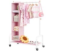 GRANNY SAYS Appendiabiti per Bambini con Organizer a Sospensione, Appendiabiti con Ruote per Travestimenti, Appendiabiti per Bambini, Appendiabiti per la Cameretta dei più Piccoli, Rosa/Bianco