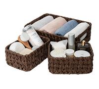 GRANNY SAYS Cestini Bagno Portaoggetti, 3 Pezzo Cestini Vimini, Cesti Portaoggetti da Scaffale Cestino Portaoggetti Bagno, Ceste in Vimini, Marrone