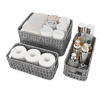 GRANNY SAYS Cestini in vimini per organizzare, confezione da 3 cestini impilabili per scaffali, 1 cestino grande in vimini e 2 cestini lunghi impermeabili, Grigio