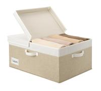 GRANNY SAYS Scatola con Coperchio, Set di 1 Scatola Tessuto con Coperchio, Contenitore Capiente per Organizzare i Vestiti Nell'armadio, Cestino Portaoggetti Bianco&Kaki