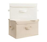 GRANNY SAYS Scatole per Armadio con Coperchio in Tessuto, Set di 2 Scatole Portaoggetti Rigide per Scaffali, Scatola con Coperchio Tessuto, Organizzatori per Vestiti 1 Bianco 1 Kaki 40 x 26 x 25,5 cm