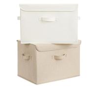 GRANNY SAYS Scatole per Armadio con Coperchio in Tessuto, Set di 2 Scatole Portaoggetti Rigide per Scaffali, Scatola con Coperchio Tessuto, Organizzatori per Vestiti 1 Bianco 1 Kaki, 43 x 30 x 29 cm