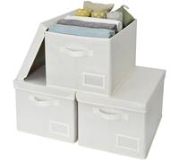 GRANNY SAYS Scatole portaoggetti bianche con coperchio, organizer per indumenti durevoli e contenitori con porta etichette, grandi scatole per organizzare accessori, bianco perla, confezione da 3