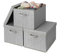 GRANNY SAYS Scatole Portaoggetti con Coperchio, Set di 3 Scatole Tessuto con Coperchio, Scatola Grigia Organizzatori per Vestiti, Contenitori in Tessuto, Grande Scatole Tessuto per Armadio
