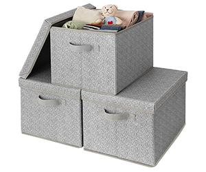 GRANNY SAYS Scatole Portaoggetti con Coperchio, Set di 3 Scatole Tessuto con Coperchio, Scatola Grigia Organizzatori per Vestiti, Contenitori in Tessuto, Grande Scatole Tessuto per Armadio