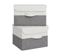 GRANNY SAYS Scatole Portaoggetti Piccole con Coperchio, Set di 2 Mini Scatole per Armadio Rigide, Scatola Rigida per Scaffali, Scatola Tessuto Pieghevoli, Organizzatori per Vestiti, Bianco&Grigio