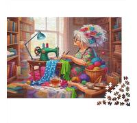 Granny Sewing Look Up Puzzle 1000 pezzi, Pausa creativa, Cartone spesso premium, Pezzi precisi incastrati, 70x50 cm