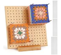 Granny Square Supporto in Legno 20x20cm con 20 Spilli, Tavola Bordo di Blocco per Uncinetto, Tavola di Blocco Lavorata a Mano con Perni In Acciaio Inox