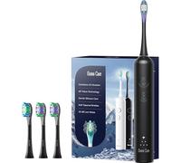 Grano Care Spazzolino elettrico sonico con oscillazione e vibrazione, per adulti, con 4 testine con setole Dupont, impermeabile IPX7, ricaricabile tramite USB, alimentato da viaggio (ABS nero)