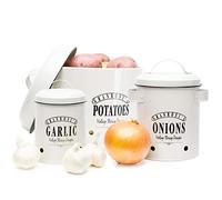 Granrosi Set di Contenitori per Alimenti - Contenitore per Patate, Cipolle e Aglio, Design Vintage, per Conservare i Vostri Alimenti a Lungo e in Grande Stile, Grigio